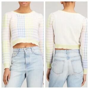 LoveShackFancy Dolana Crop Pullover - Mint Jelly Multi Plaid - M
